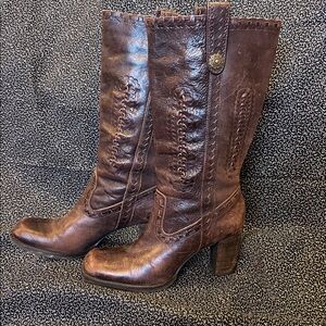 Gianni Bini Western Ranch Brown Leather Buckaroo Boot